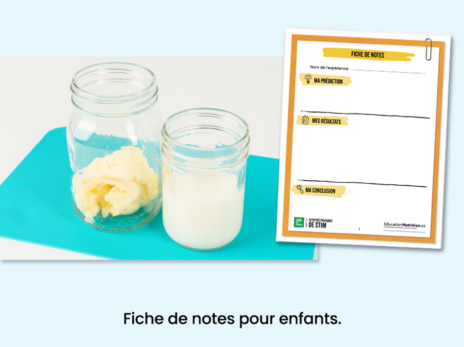Beurre et babeurre dans des pots  - Fiche de notes pour les enfants - Programme Le labo des aliments - STIM