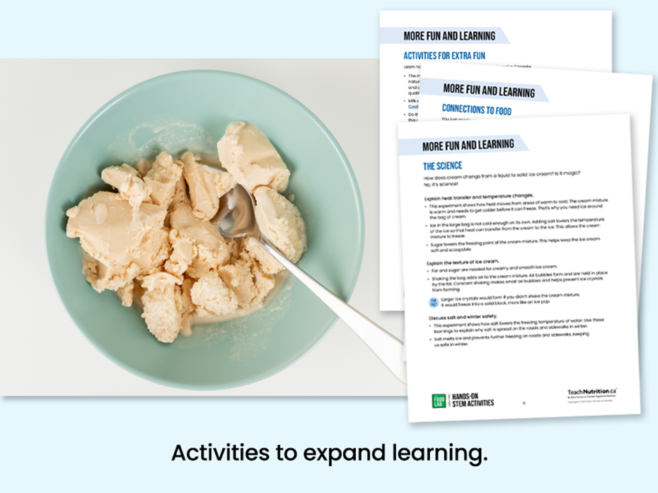 Ice cream in a bowl - activities to expand learning - Food lab program - STEM