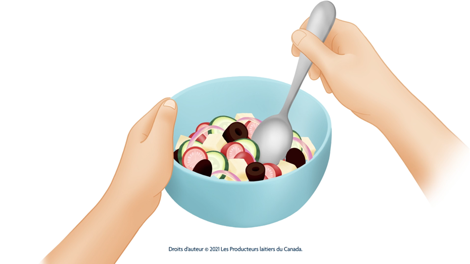 Animation on how to mix ingredients in a bowl