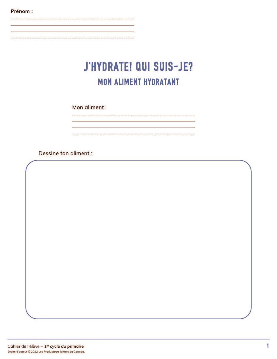 Page From Cahier De L'élève 1Er cycle primaire - J'hydrate - FR