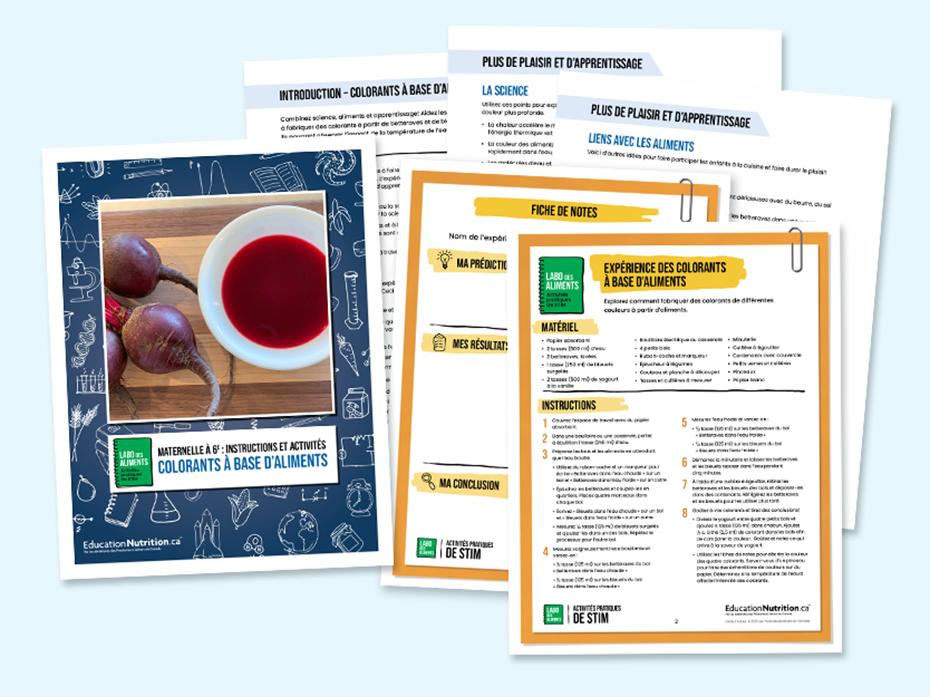 Colorants à base d’aliments  - Programme Le labo des aliments - Instructions et activités maternelle à 6e année - STIM