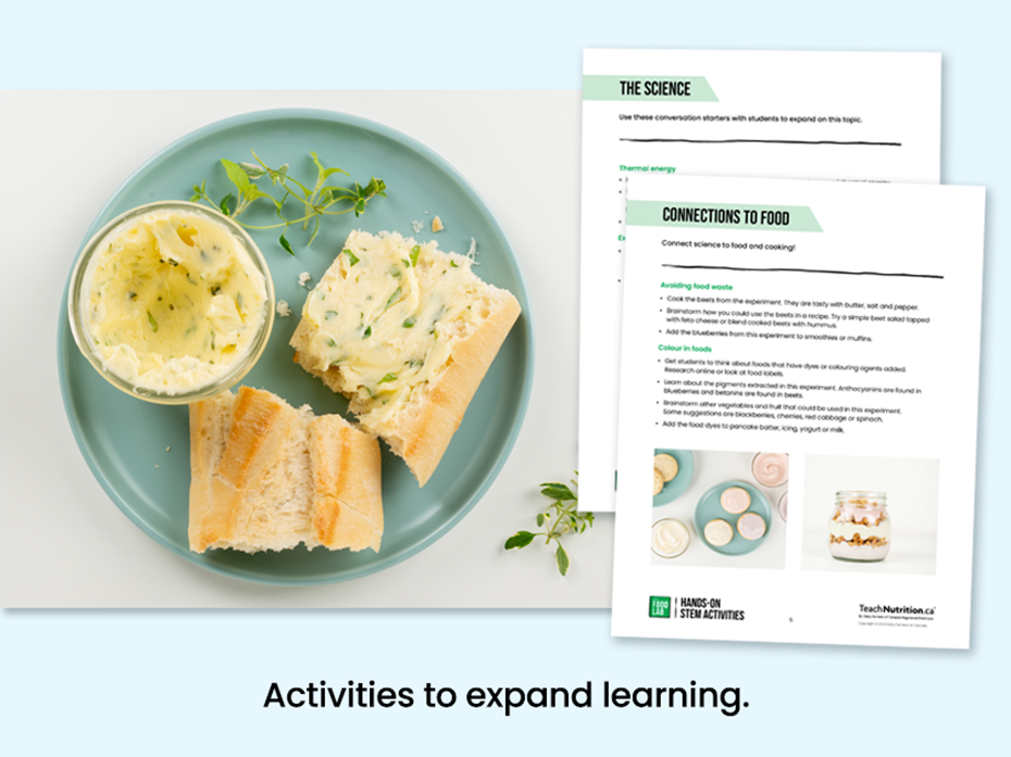 Butter on a piece of bread on a plate - activities to expand learning - Food lab program - STEM