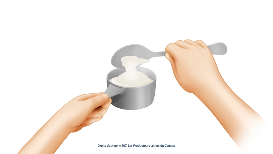 Animation on how to measure an ingredient in a measuring cup