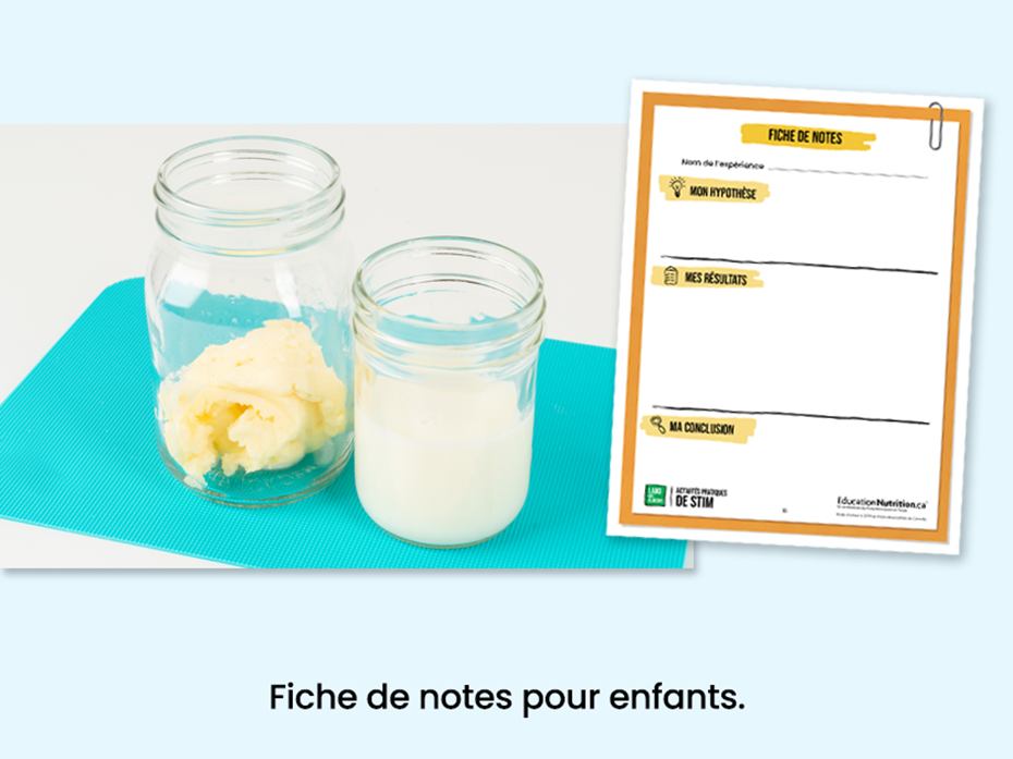 Beurre et babeurre dans des pots  - Fiche de notes pour les enfants - Programme Le labo des aliments - STIM