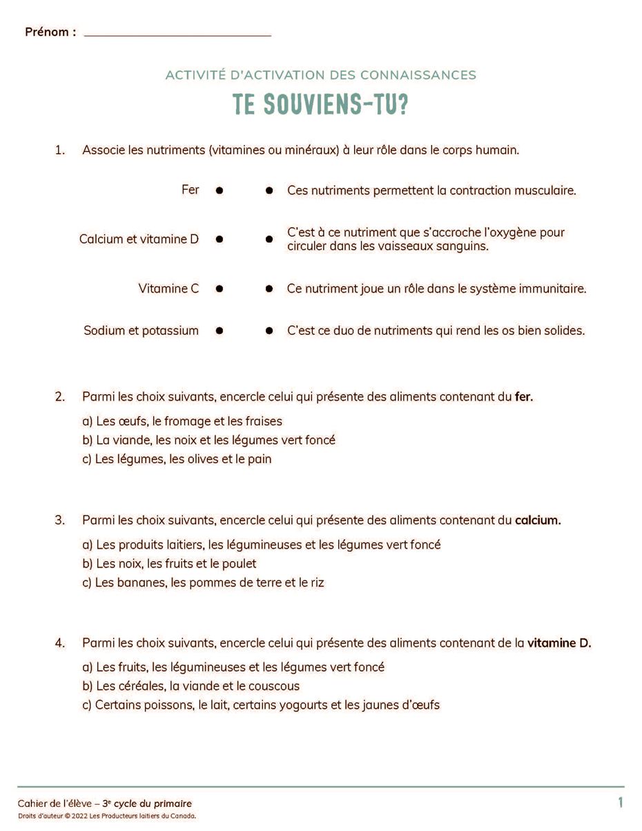 Page From Cahier De L'élève 3E cycle primaire - Te souviens tu ?  FR