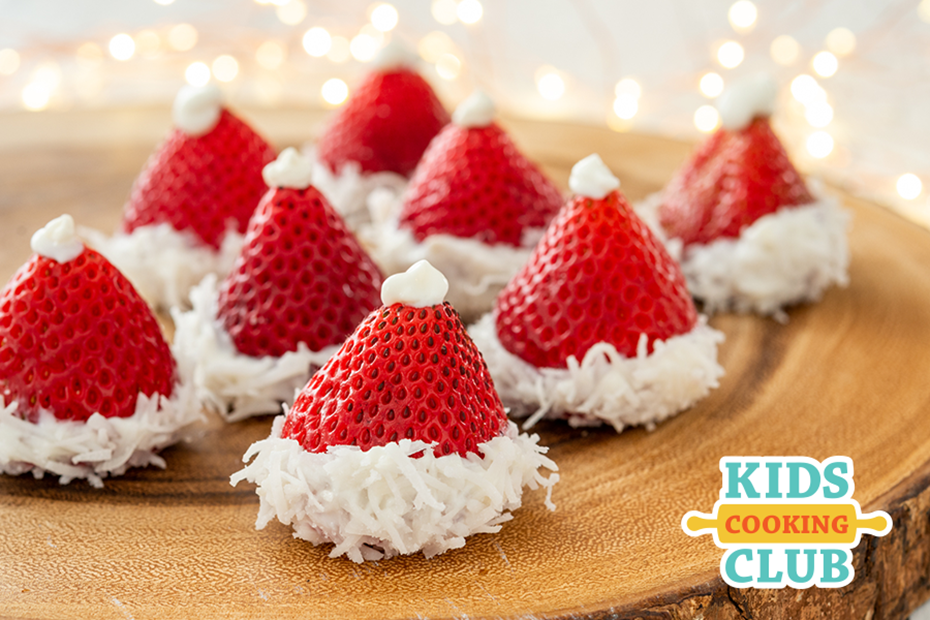 Santa hats made with strawberries and whipped cream