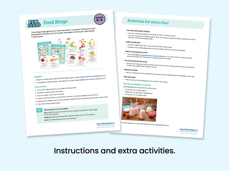 Instructions and extra activities sheet