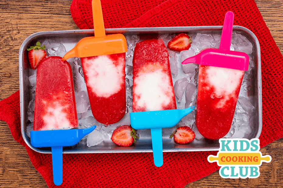 strawberry kefir ice pops in a tray
