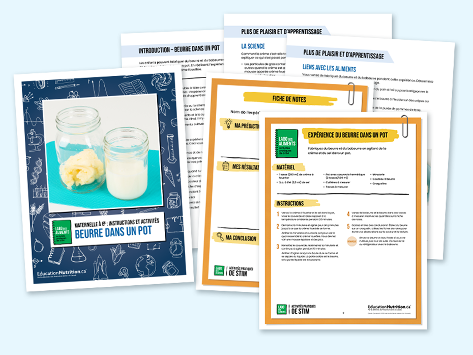 Beurre dans un pot  - Programme Le labo des aliments - Instructions et activités maternelle à 6e année - STIM