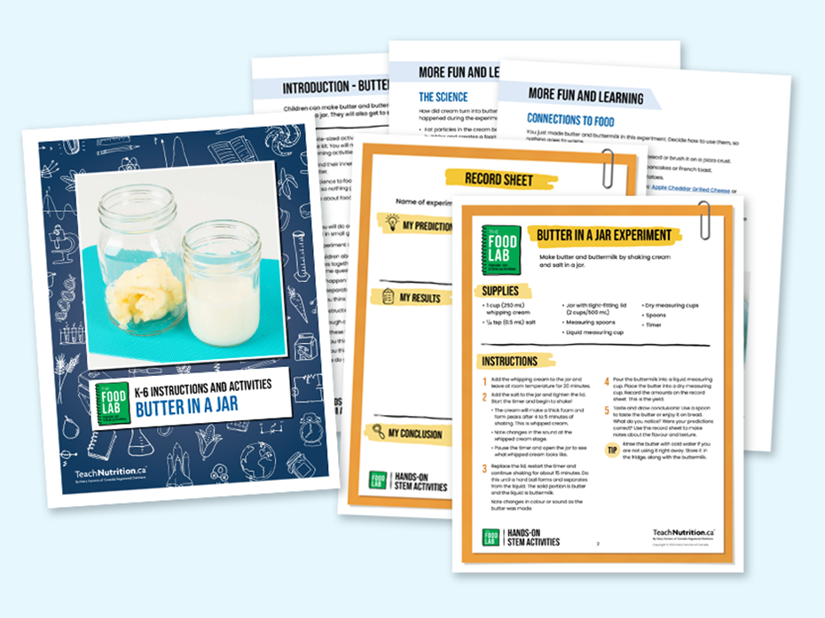 Butter in a jar  - Food lab program - Instructions and activities K-6 - STEM 