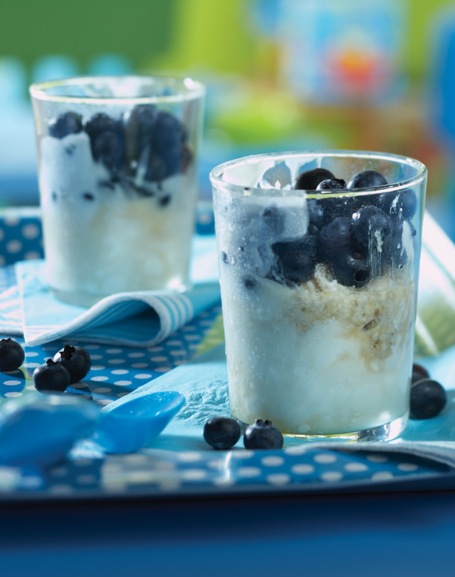 Layered blueberry and yogurt parfait