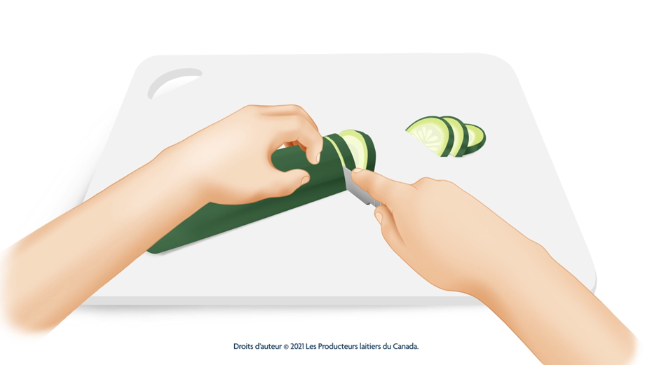 Animation of cutting a cucumber
